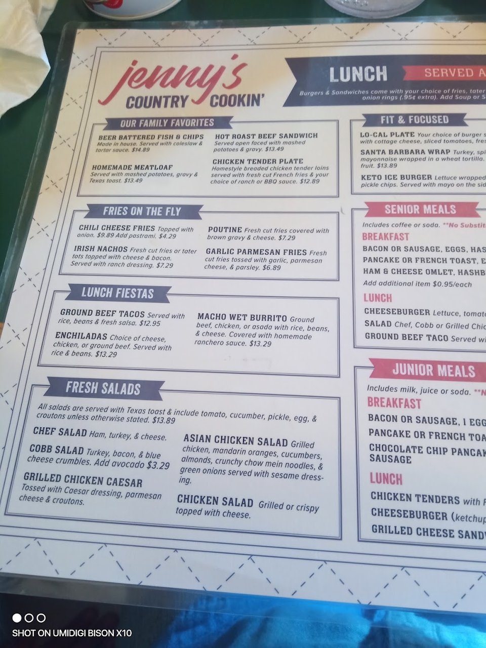 Menu layout showing breakfast and lunch choices.